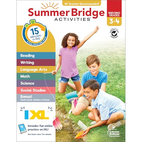 Summer Bridge Activities - Summer Bridge Activities 3rd to 4th Grade Workbook, Activity Book With Math, Language Arts, Reading Comprehension, Science, Social Studies, Writing, Fitness, Flash Cards, Stickers and More