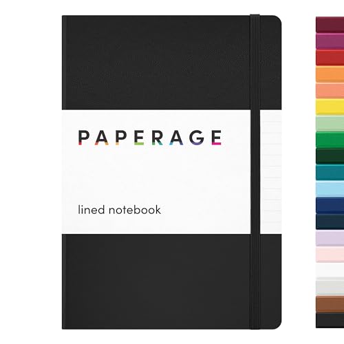 PAPERAGE Lined Journal Notebook, Hard Cover, Medium 5.7 X 8 inches, 100 gsm Thick Paper. Use for Office, Home, School, or Business (Black, Ruled)