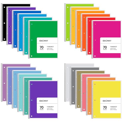 Bilinny 1 SUBJECT SPIRAL NOTEBOOK WIDE RULED 70 SHEET 24 PACK - 10.5" X 8" - 24 COLORS