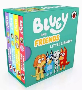 Bluey and Friends Little Library 4 Board Book Collection Box Set (Snickers and Coco, Honey and Chloe, Lucky and Mackenzie, Indy and Rusty)