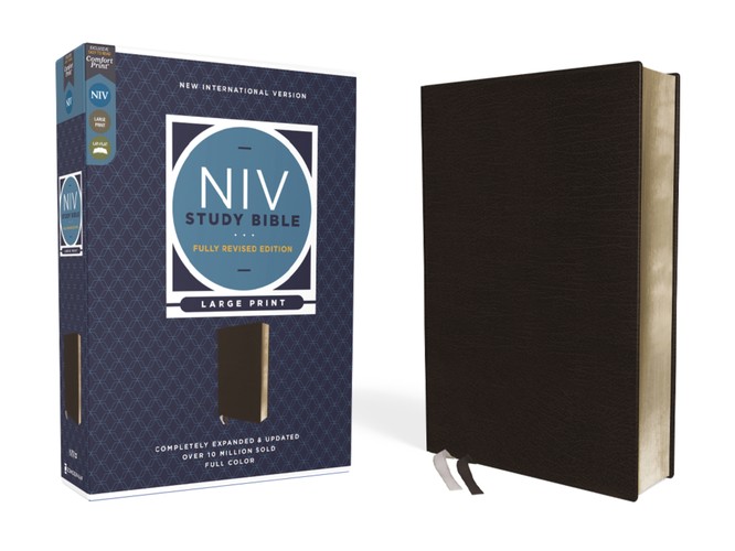 NIV Study Bible, Fully Revised Edition (Study Deeply. Believe Wholeheartedly.), Large Print, Bonded Leather, Black, Red Letter, Comfort Print