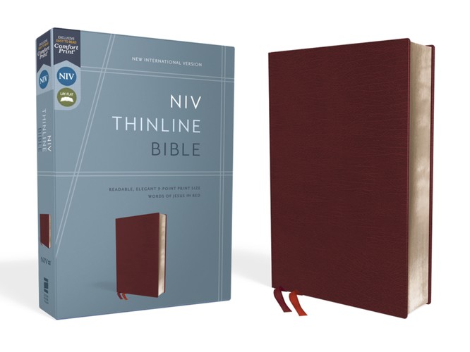 NIV, Thinline Bible, Bonded Leather, Burgundy, Red Letter, Comfort Print