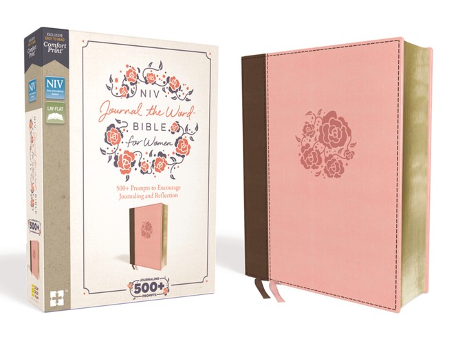NIV, Journal the Word Bible for Women (With Space for Your Own Artwork), Leathersoft, Brown/Pink, Red Letter, Comfort Print