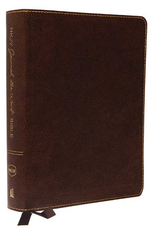 NKJV, Journal the Word Bible, Large Print: Reflect, Journal or Create Art Next to Your Favorite Verses (Bonded Leather, Brown, Red Letter)
