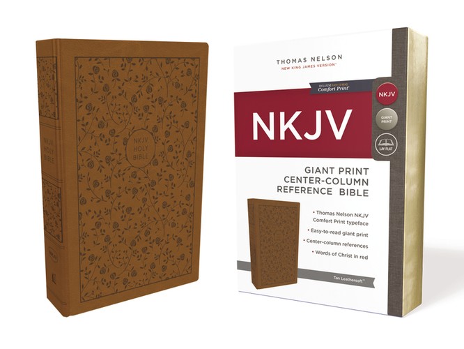 NKJV, Reference Bible, Center-Column Giant Print, Leathersoft, Tan, Red Letter, Comfort Print