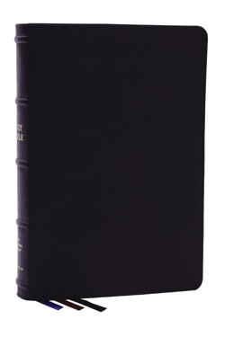 NKJV, Large Print Thinline Reference Bible, Blue Letter, Maclaren Series, Genuine Leather, Black, Thumb Indexed, Comfort Print