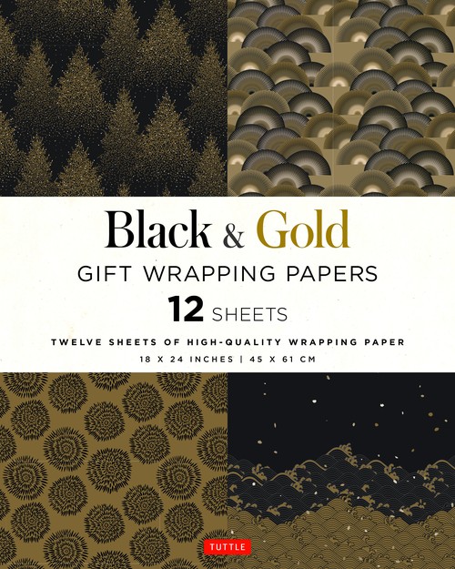 Black & Gold Gift Wrapping Papers - 12 Sheets