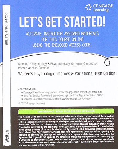Mindtap(r) Psychology, 1 Term (6 Months) Printed Access Card for Weiten's Psychology: Themes and Variations, 10th