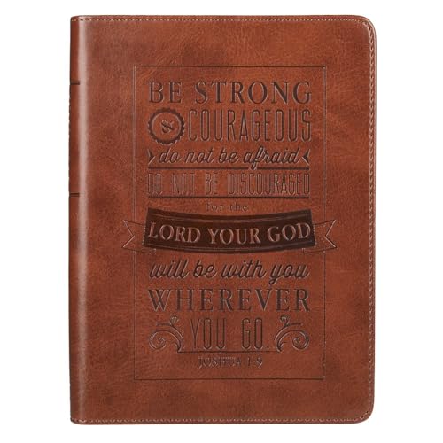 Christian Art Gifts Classic Handy-Sized Journal Be Strong and Courageous Joshua 1:9 Bible Verse Inspirational Scripture Notebook W/Ribbon, Faux Leather Flexcover 240 Ruled Pages, 5.7 X 7, Brown