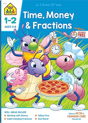 School Zone Time, Money & Fractions Grades 1-2 Workbook