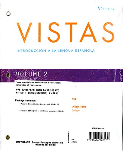 Vistas th Ed Looseleaf Textbook Vol SS Plus vText WebSAM Months