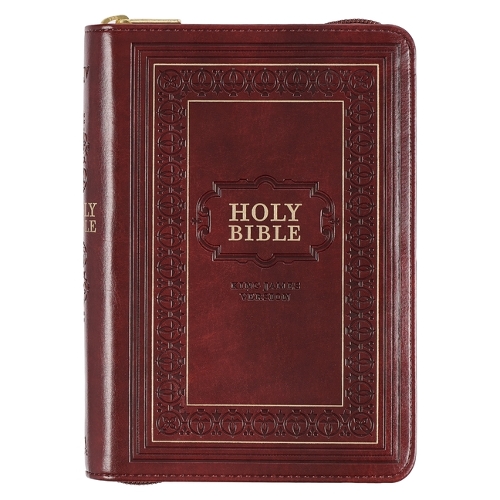 KJV Large Print Compact Bible Burgundy with Zipper Faux Leather