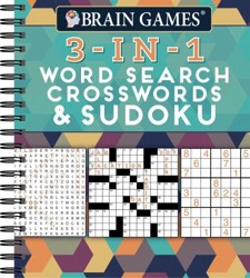 Brain Games - 3-In-1 Puzzle Book: Word Search, Crosswords & Sudoku 256 Pages, Spiral Bound Large Variety Activity Book for Adults, Seniors, Teens