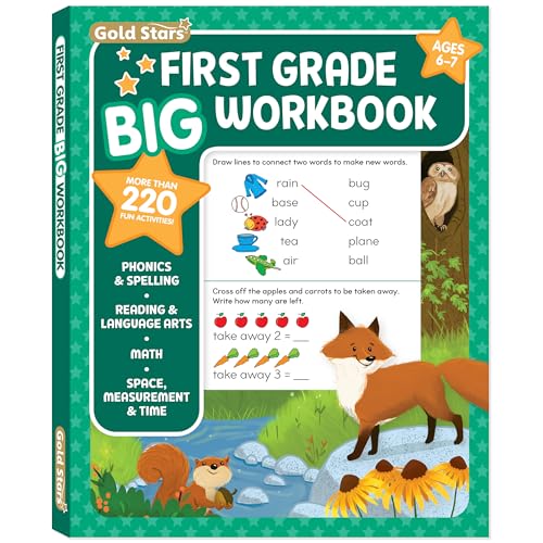 First Grade Big Workbook Ages Activities Phonics Spelling Reading Language Arts Math Space Measurement and Time Gold Stars Series