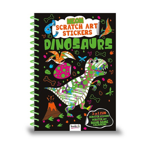Neon Scratch Art Stickers Dinosaurs