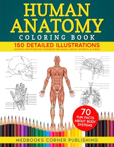 Medbooks Corner Publishing - Human Anatomy Coloring Book: 150 Detailed Illustrations and 70 Fascinating Facts in an Anatomy and Physiology Workbook for Adults, Medical Students, and Nurses Focused on Advanced Body Systems Learning